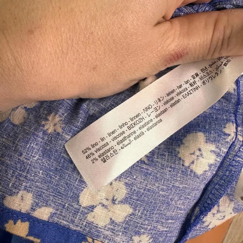 ZARA Woman’s Linen Blend Spaghetti Strap Blue Floral Dress medium - Picture 6 of 6